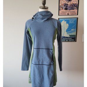 Melanzana Micro Grid Blue Green Hooded Hiking Dress - Womens Small